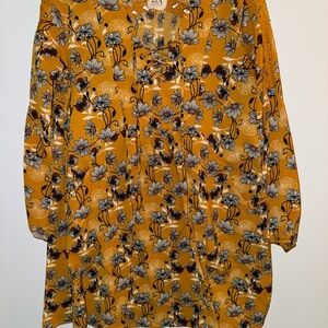 PPLA Mustard Floral Dress with Crochet Accents